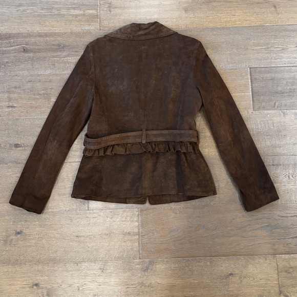 Ecru - Dark Brown Leather Women's Belted Blazer - Picture 2 of 8